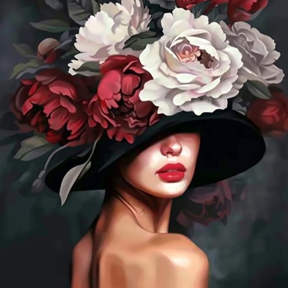 Paint By Number Floral Hat Lady Canvas Art with Frame - 16”x20” - Picture 2 of 10